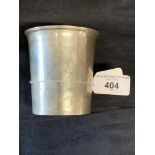 Hallmarked Silver: Beaker engraved with crest and inscription, maker D Munsey London 1912. 4½oz.