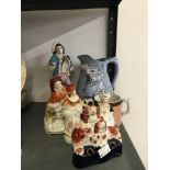 19th cent. Ceramics: Flatbacks, pen holder, figurines, jugs, mugs, etc.