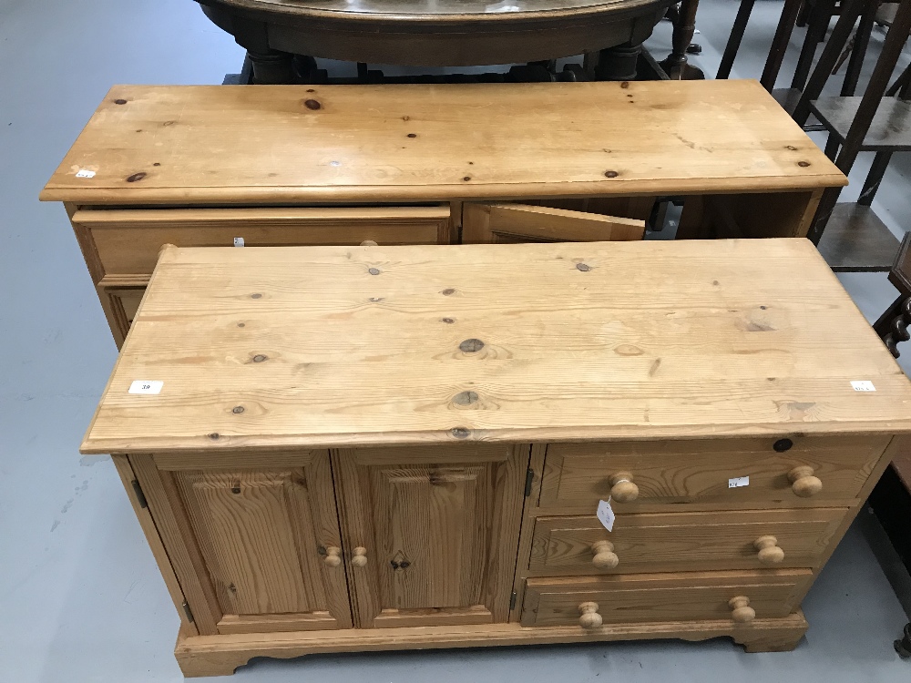 20th cent. Pine sideboards, 3 drawers adjoining twin door cupboards. (1) 40ins. x 29ins. x 15½