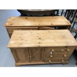 20th cent. Pine sideboards, 3 drawers adjoining twin door cupboards. (1) 40ins. x 29ins. x 15½
