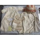 20th cent. Baby Cloths: Smock dress with short sleeves and lace trim to skirt. Jacket, Peter Pan