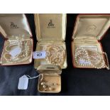 Early 20th cent. Ciro faux pearls, double string with 9ct gold clasp. 3 boxed sets plus one pair