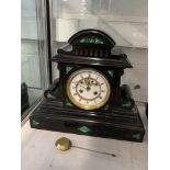19th cent. French mantle clock with unusual escapement. Classical design, black marble and Malachite