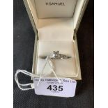 Jewellery: Platinum 950 Diamond solitaire ring with diamond set shoulders. Millennium Cut Diamond