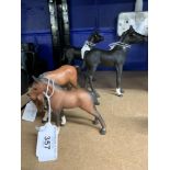 Royal Doulton & Beswick: Black Foal x 2, both matt finish and Chestnut Foal x 2, both matt