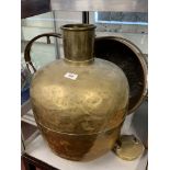 Early 19th cent. Rural metalware. Brass bulbous milk can of large proportions, copper handles to