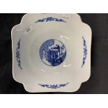 Chinese Porcelain: Bowl of square form, decorated in underglaze and blue with panels of figures in a