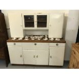 Art Deco: 1930s German 'Beka' kitchen cabinet with glazed top section above three drawers, centre