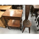 19th cent. Mahogany two tier side table with barley twist supports on tapered castors. Plus an