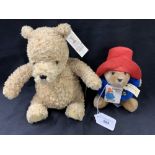 Toys: Gund Pooh Bear soft toy and Eden Paddington Bear with all labels.