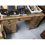 20th cent. Walnut veneered desk with one drawer over knee hole, six side drawers and leather