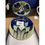 Ceramics: Moorcroft Indigo pin dish, green mark to base, boxed. Plums and blossom dish. (2).