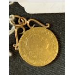 Gold Coins: 1817 George III Sovereign circulated worn, mounted on yellow metal as a pendant. 8.9g.