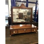 19th cent. Mahogany dressing table mirror, reed columns and a three drawer base.
