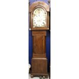 Clocks: 19th cent. Mahogany longcase with 8 day movement, painted dial, spandrels and arch. Second