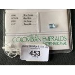 Precious Stones: Columbian blue topaz. Emerald cut. 8mm x 6mm.