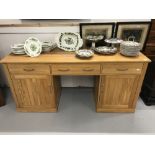 20th. cent. Beech effect double pedestal desk. 67ins. x 21ins.