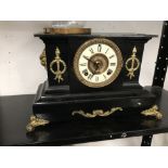 19th cent. Ansonia of New York faux marble mantel clock with gilt fittings.