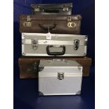 Luggage: 20th cent. Three graduated suitcases, one aluminium case and an aluminium vanity case. (5)
