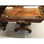 19th cent. Rosewood boule work games table on single pedestal support. 36ins.