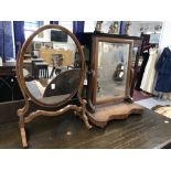 19th cent. Mahogany skeleton mirror with satinwood banding. 22ins. x 16ins. Plus a mahogany swing