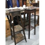 19th/20th cent. Oak plant stand with two shelves on tapered supports, plus a 20th cent. mahogany