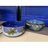 Royal Doulton: Lambeth bowl, blue glaze decorated with fruit and leaves. Impressed to base with W.T.