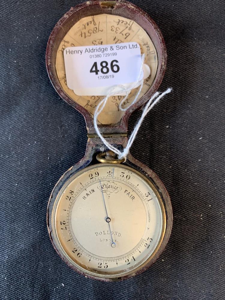 Scientific Instruments: 19th cent. Dollond of London pocket barometer. Silvered dial in original