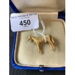 Hallmarked Gold: Horse brooch 9ct, .375 import mark. 11g.