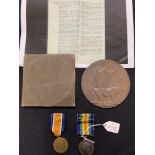 Military WWI: Stanley Rice 2/5 Manchester's 202543 K.I.A. plaque and pair, died 7-4-17 Savy Wood