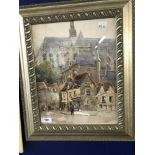 C Hannaford (Charles or possibly his son): Watercolour 'Cathedral City Scene', unsigned. Framed