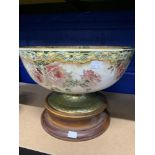 19th cent. Royal Doulton rose bowl on hardwood stand. Dia. 15ins.