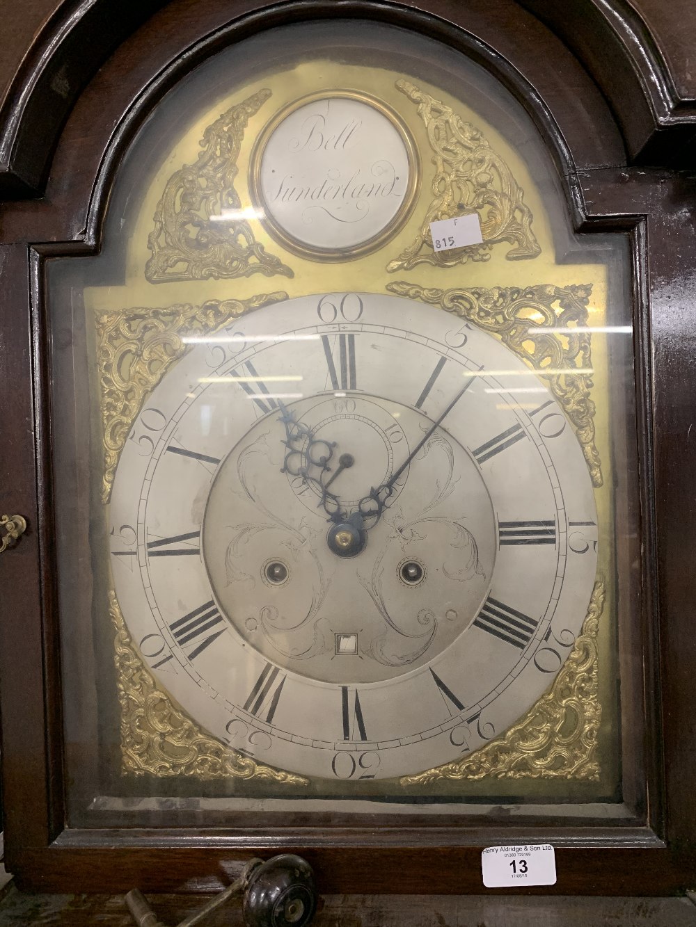 Clocks: 18th cent. Mahogany long case. Silvered chapter ring, brass spandrels and central dial, 8 - Image 2 of 2