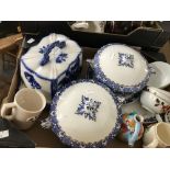 20th cent. Ceramics: Blue and white Avon pattern, vegetable tureens x 2, a large ironstone cheese