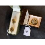 Novelty Jewellery: Favre Leuba watch movements mounted as cufflink on yellow metal, boxed. Watch