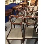 19th cent. Mahogany hoop back dining chairs, turned and carved front supports. Drop in seats x 6.