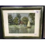 Hetch: Oils 'Sailing Boat on a Lake', signed lower right. Framed and glazed 11½ins. x 9½ins.