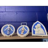 20th cent. Creamware: Salvini Italia Plaque of the Virgin Mary, plus two other plaques depicting