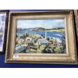 20th cent. Canadian Audrey McNaughton oil on paper view of Campbell's Bay Oct. 52. Signed lower