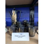20th cent. Ceramics: Portmeirion black & gilt Phoenix coffee set by John Cuffley, 6 cups and