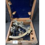 Military: Royal Navy sextant by W.C. Cox of Plymouth, housed in a mahogany cased box. (One piece