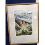 Wendy Batt print multiple, coloured 'The Beach Huts' A.P. signed lower right. 14ins. x 11ins. Framed