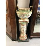 Ceramics: Late 19th cent. Art nouveau ceramic planter and stand/Jardiniere decorated profusely