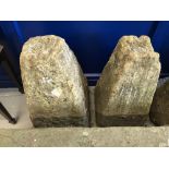 Stonework: Limestone saddle stone bases approx. 27ins high. A pair.