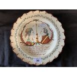 18th cent. English Dutch decorated cream ware. Scallop edged plate with bust portraits of Prince