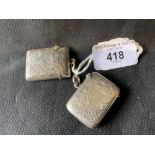 Hallmarked Silver: Two 19th cent. Vesta cases Birmingham 1882 and 1898. 1oz.