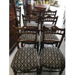 Edwardian beech salon chairs x 6, with bar and top gallery back on turned supports.