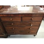 19th cent. Mahogany two over three oak beaded drawer chest on turned supports. 50ins. x 46½ins. x