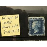 Stamps: 1858, GB SG45-47 2d blue, deep blue, AN, Plate 9 large Crown watermark very good to fine.