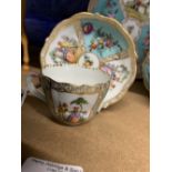 Meissen: Cabinet cup, 2½ins. diameter and saucer, 4ins. diameter, decorated with turquoise alternate